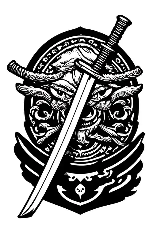 Japanese Oda Clan Crest With A Katana Sword