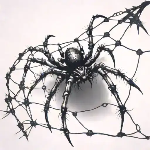 A Gothic Cybersigilism Spider Crawling On A Barbed Wire Fence