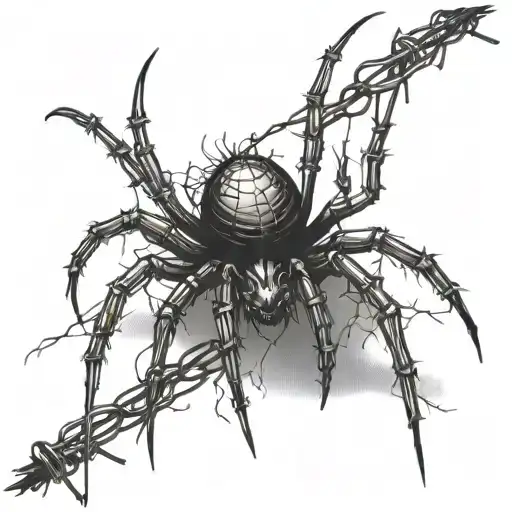 A Gothic Cybersigilism Spider Crawling On A Barbed Wire Fence