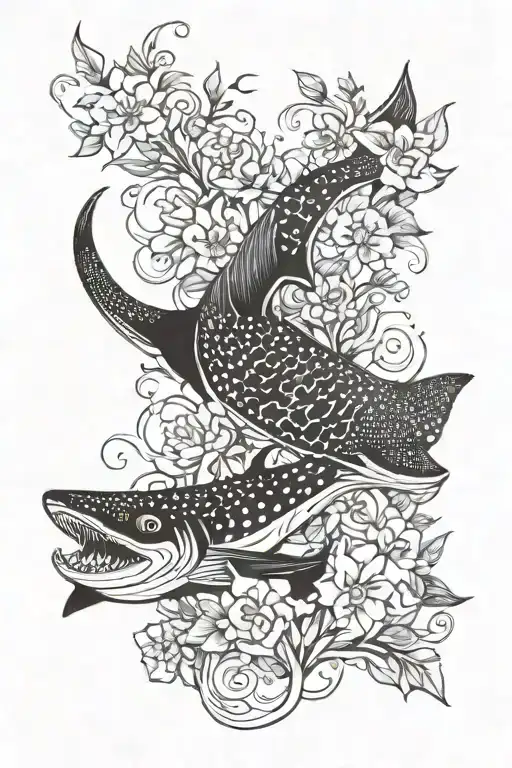 Flowers Vines And Whale Shark Spine