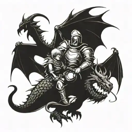 A Dragon Guarding A Child From A Knight