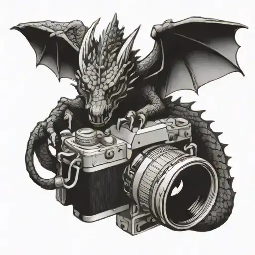 Design A Tattoo Featuring A Dragon Holding A Vintage Camera In Its Claws