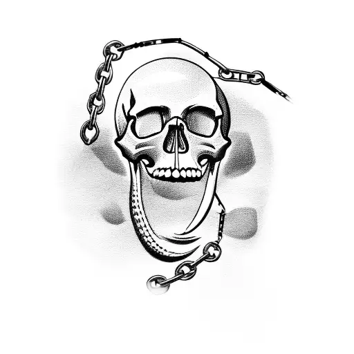 A Skull And A Chain In His Mouth