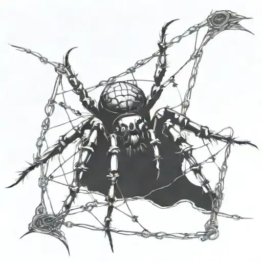 A Gothic Cybersigilism Spider Crawling On A Barbed Wire Fence