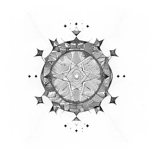 An Abstract Interpretation Of A Starry Night Sky With Bold Blackwork Elements