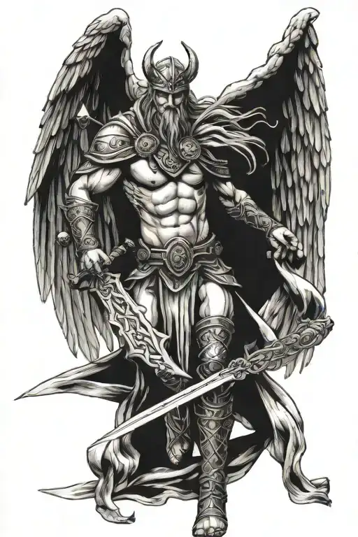 Semi Nude Viking Angel Holding A Sword