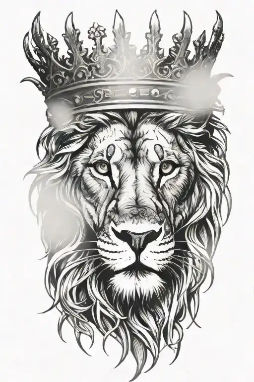 Realistic Lion With Crown Of Thorns And Cross Covering Eye