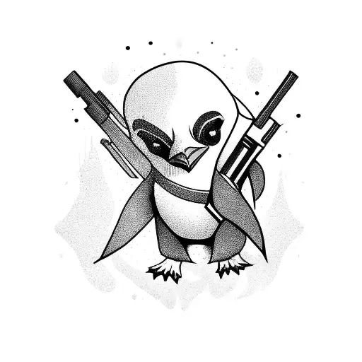 Pop Art Style Of Penguin Holding Gun