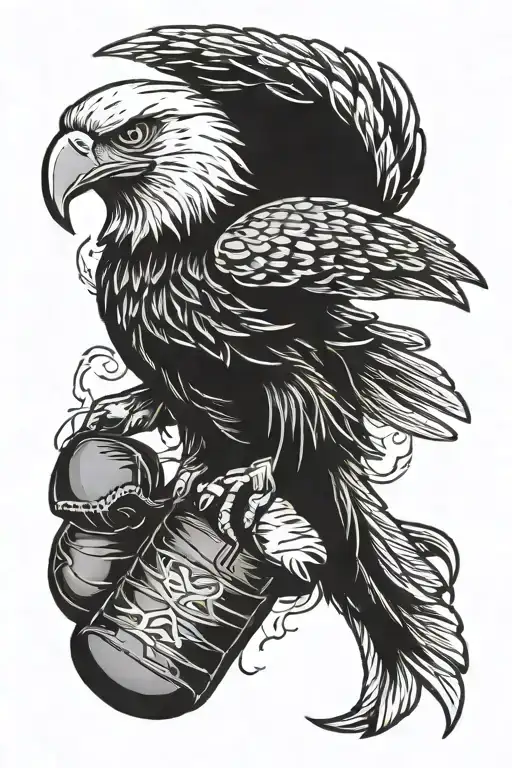 A Tattoo Design Featuring A Boxing Glove Transforming Into A Fierce Eagle Mid-flight