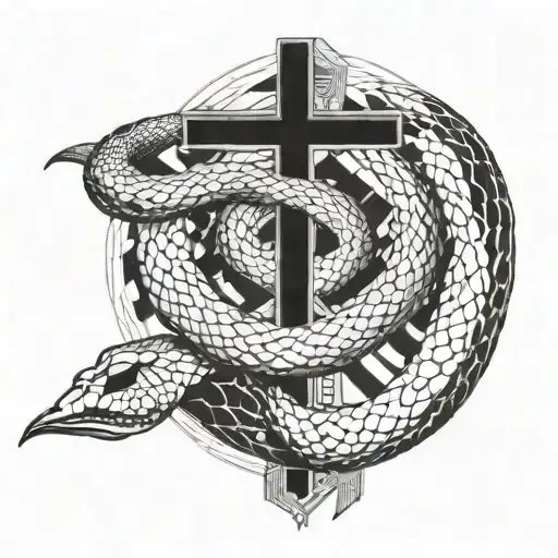 A Geometric Snake Intertwining With A Cross Symbolizing The Client's Faith In Christianity