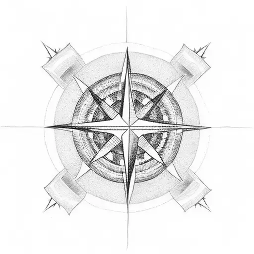 A Minimalist Tattoo Of Keuka Lake With A Small Compass Rose Accent