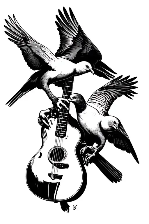 2 Doves Plucking A Guitar Strings