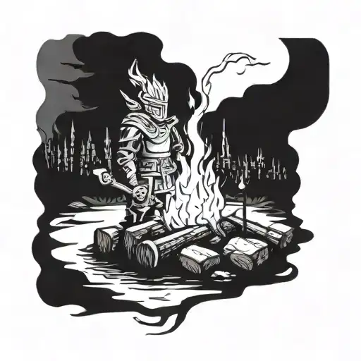 Create A Tattoo Of A Campfire Scene From Dark Souls With A Sense Of Mystery And Danger Tattoo Idea