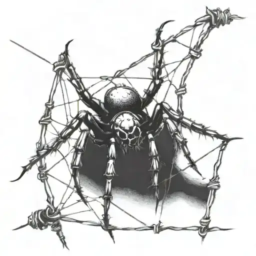 A Gothic Cybersigilism Spider Crawling On A Barbed Wire Fence
