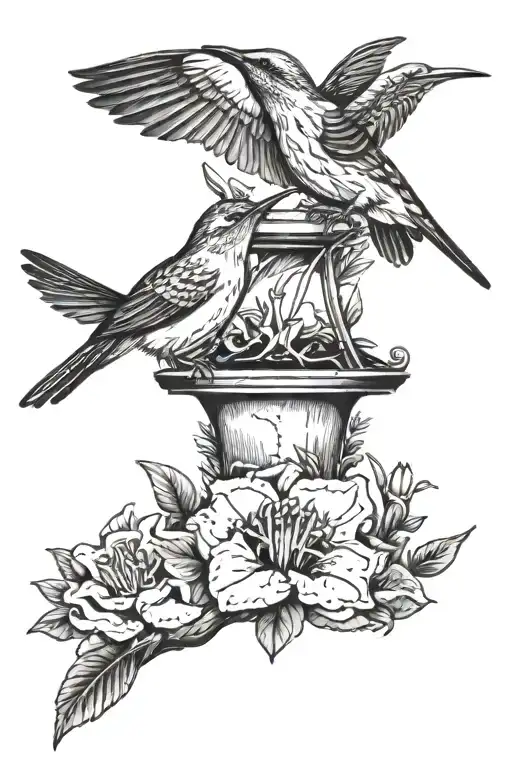 Mockingbird And Hummingbird Over Nature Background