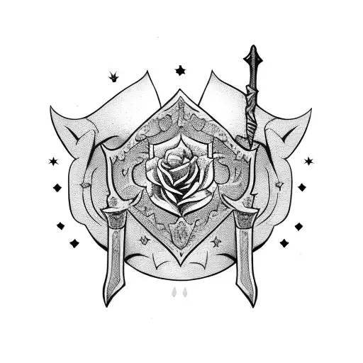 Medieval Sword With Roses And Little Stars