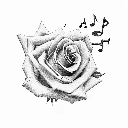 Rose With Music Symbol For An Aria