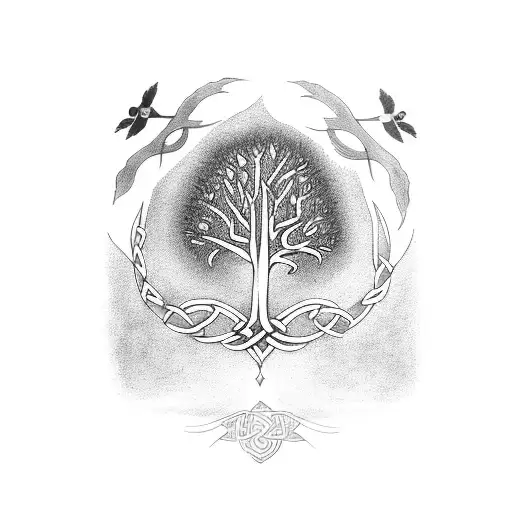 Celtic Tree Of Life With Crow And Skull