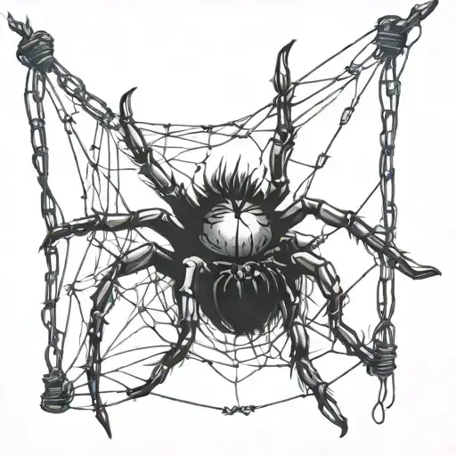A Gothic Cybersigilism Spider Hanging From A Barbed Wire Fence