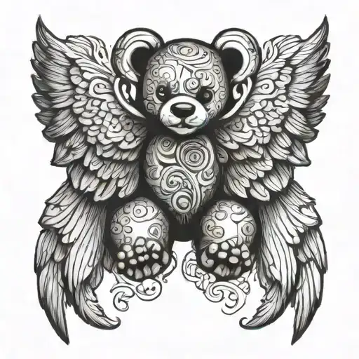 Wooden Teddy Angel Wings