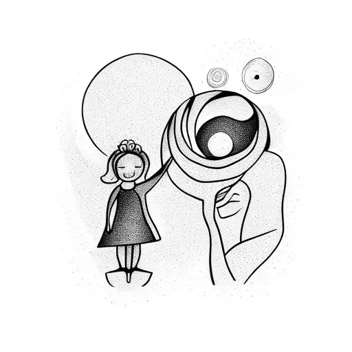 A Mother And Daughter Holding Hands With The Universe Swirling Around Them