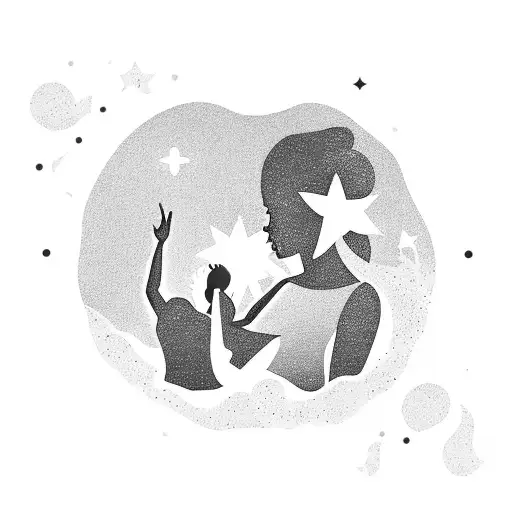 A Silhouette Of A Mother And Daughter Reaching Out To Touch The Stars