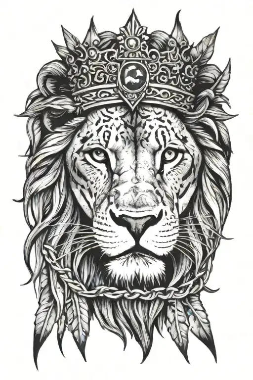 Realistic Lion With Jesus Like Crown Of Thorns And Cross Covering Eye