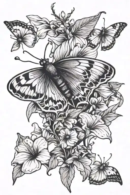 Moth With Morning Glory Flowers