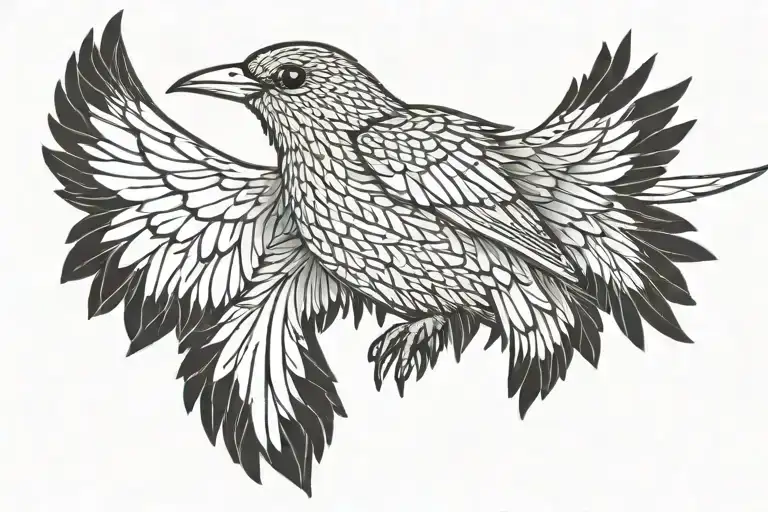 Starling Bird In 2D Small Tattoo Wings Spread Basic Lines