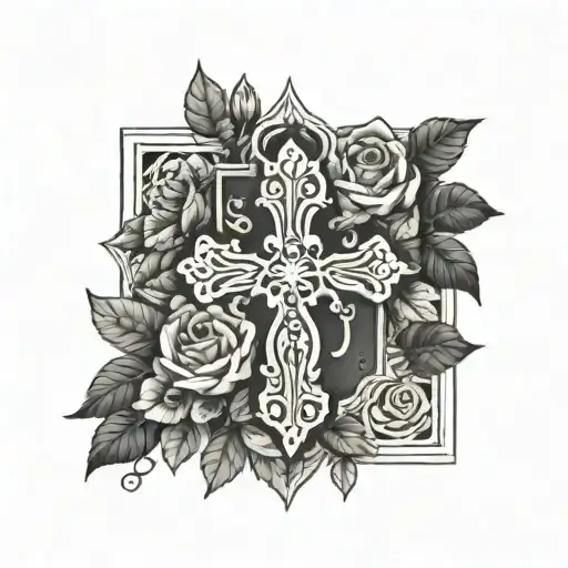 Cross Surrounded With Roses And Black Panther