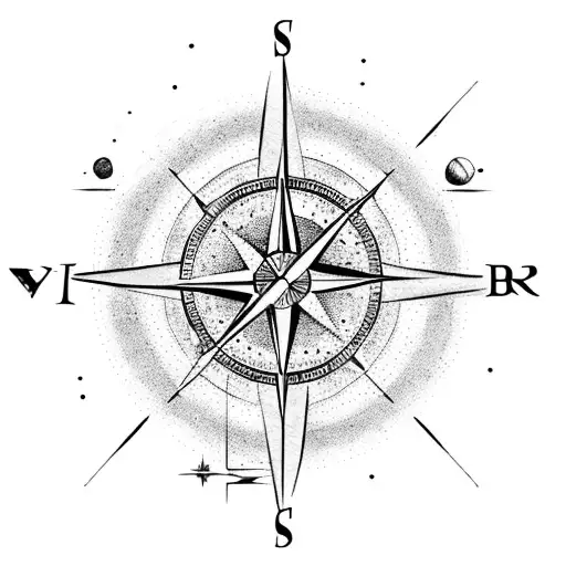 A Compass Arrow Intertwined With A Galaxy Of Planets And Stars