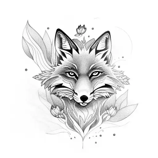 Blue Fox Surrounded By Water And Lotus Flowers