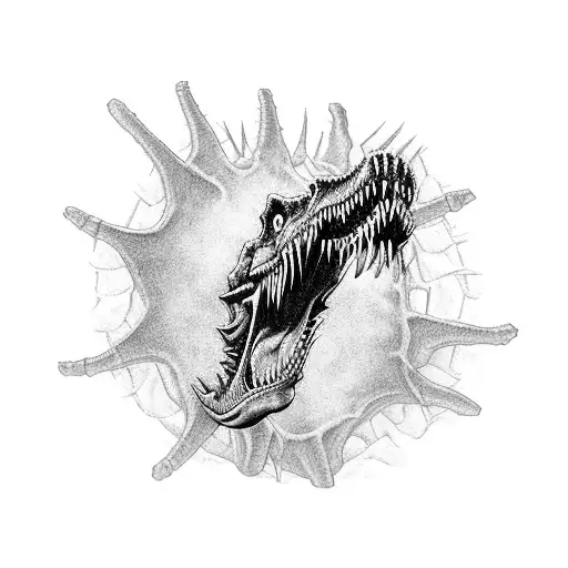 A Realistic Blackwork Tattoo Of A Spinosaurus Skeleton Roaring In The Style Of Jurassic Park 3