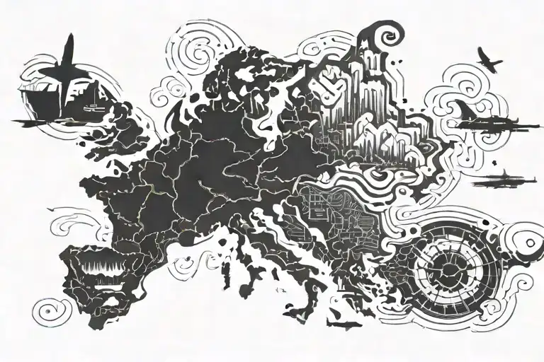 Create Crete Island Total Black Tattoo Like The Map And Add Ak47's On Each Side