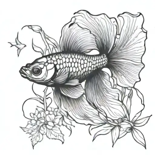 Betta Fish And Aquatic Plants Growing