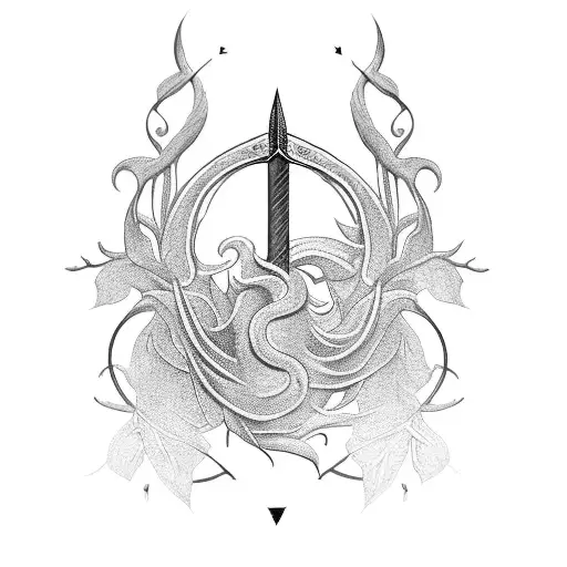 Tattoo Of Vertical Sword With Vine Work Around The Blade