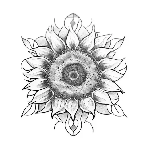 A Geometric Sunflower Tattoo With Intricate Linework And Shading