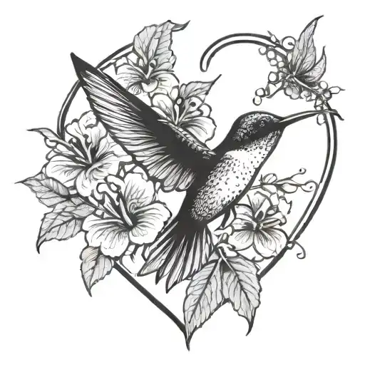 Heart And Hummingbird Flying
