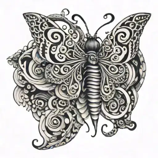 Moth Made Out Of Spirals With A Woman's Figure In The Middle