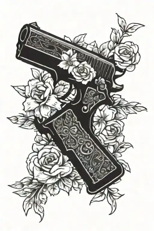 Gun Surrounded With Flowers