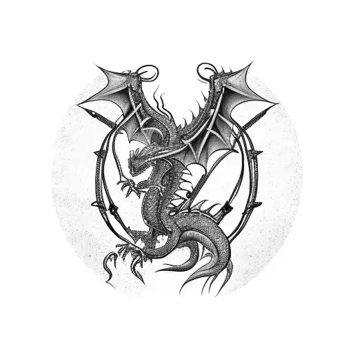 An Mechalical Dragon Made Of Barbed Wire And Nato Wire