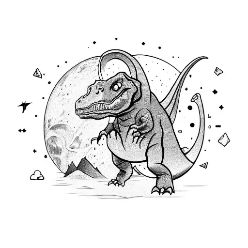 A Dinosaur Being Walked By A Child Dressed As A Cosmonaut