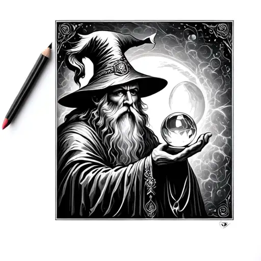 Face Of Wizard Holding Crystal Ball In Front Of Himself