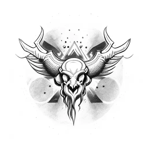 Third Eye On Ram Skull With Devil Wings