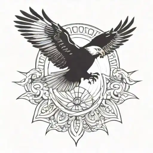 An Eagle Flying Towards The Sun Moon