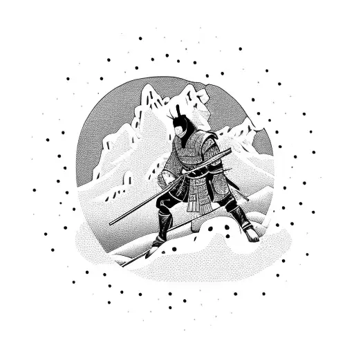 A Samurai Warrior Playing An Electric Guitar On A Snowy Mountain Peak