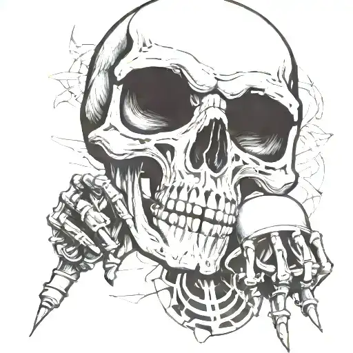 Skull With Skeleton Hands Holding Mortars