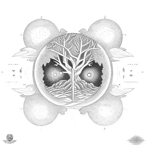 Oak Tree Wit Sun And Moon