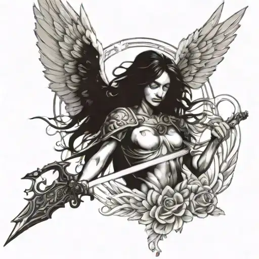 Female Angel With Sword Piercing