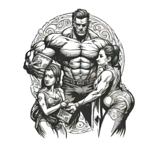 Body Builder And Girl And Money
